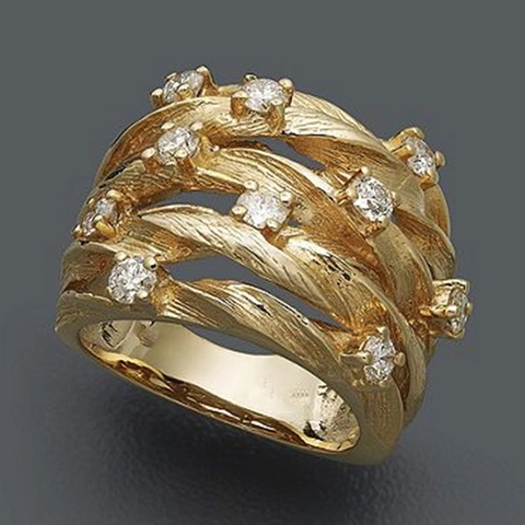 Fashion Multi Layer Wrapped Vine Ring For Women Copper Zirconia Wide Band Twisted Multi Row Sparkling Zircon Ring Jewelry Gift