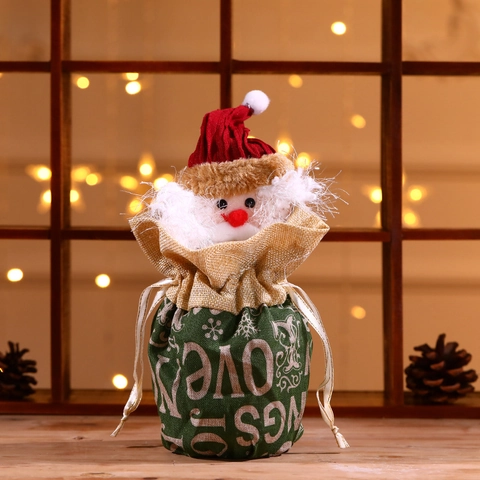 Sacchetti Regalo Di Natale Lino Iuta Coulisse 3D Babbo Natale Pupazzo Di Neve Renna Cartone Animato Dolci Festa