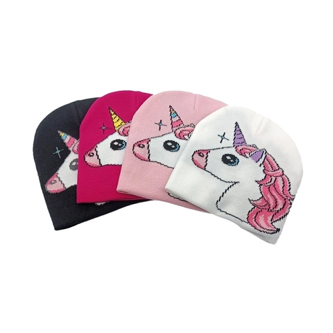 Kinder Strickmütze Beanie Acryl Warm Cartoon Einhorn Muster Winter Outdoor Elastisch Jacquard