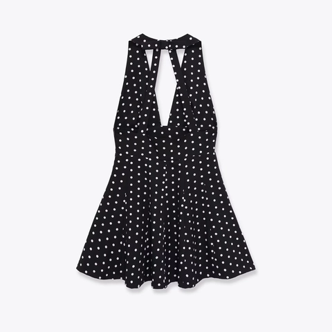 Polka Dot Halter Neck Mini Dress V Neck Sleeveless Backless Polyester Summer Sexy Party Fashion For Women