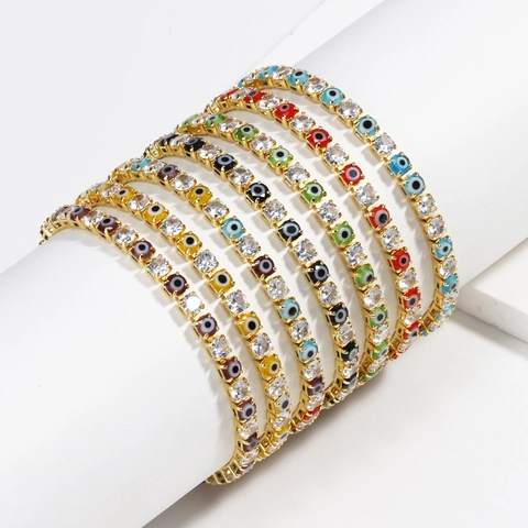 Evil Eye Tennis-Armband Vergoldetes Kupfer Zirkonia Trendiger Hip Hop Schmuck Für Damen