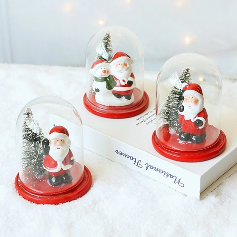 Weihnachtsglaskuppel Ornament LED Beleuchtet Warmes Licht Weihnachtsmann Schneemann Schneeszene Harzbasis Feiertagsdeko