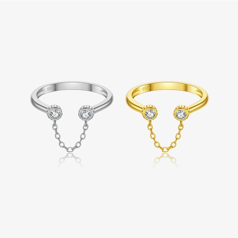 Anillo Aperto Regolabile In Argento Sterling 925 Minimalista Con Zircone E Ciondolo A Catena Gioielli Geometrici Donna
