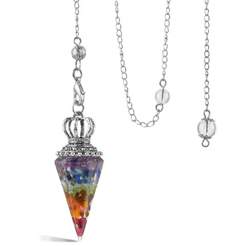 Orgone Crystal Pendulum Pendant Hexagonal Cone Natural Gemstone Resin Healing Dowsing Divination Alloy Crown Chain