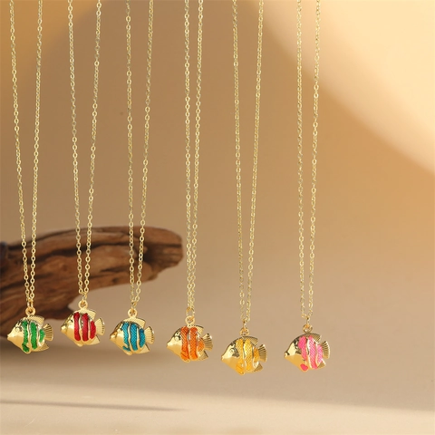 Grappige Tropische Oceaan Kleurrijke Emaille Vis Hanger Halsketting Verguld Zee Dier Choker Voor Vrouwen Zomer Sieraden