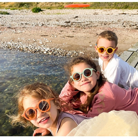 Kids Sunglasses Retro Round Frame Matte PC Bear Ears UV400 Protection Lightweight Eyewear For Boys Girls