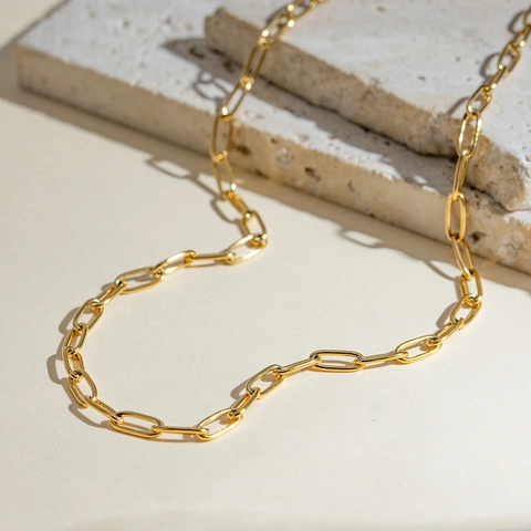 Collana Catena Graffetta Acciaio Inossidabile Oro Pendente Fibbia Rotonda Minimalista Donna Ipoallergenico