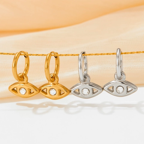 Pendientes De Aro Mal De Ojo Acero Inoxidable Circón Colgante Delicado Joyería Boho Para Mujer Chapado En Oro