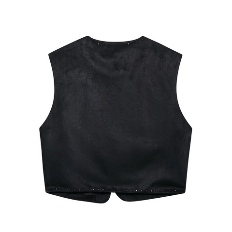 Vintage Damen Weste Aus Wildlederimitat Mit Stickerei Schwarz Ärmellos V Ausschnitt Perlen Floral Weste Boho