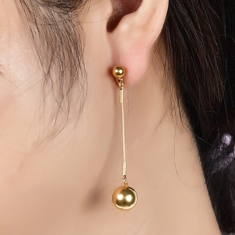 Pendientes De Gota De Bola De Acero Inoxidable 304 Minimalista Pulido Esfera Redonda Colgante Cadena De Serpiente Para Mujeres Joyería Elegante
