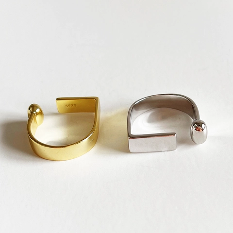 Anello Geometrico A Forma Di D In Argento Sterling 925 Minimalista Regolabile Design Chic Gioielli Da Dito