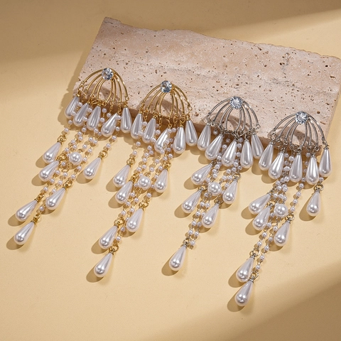 Orecchini Pendenti Nappa Perla Artificial Sintetica Goccia Acqua Con Zircone Corpo Rame E Silver Earring Post Gioielli Lusso Vintage Donna