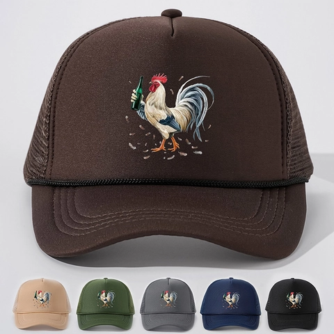 Casquette Trucker Imprimé Coq Bière Humour Dessin Animé Animal Filet Ajustable Respirant Extérieur Soleil Baseball Unisexe