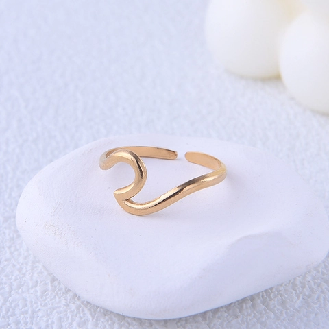Stainless Steel Wavy Ring Irregular Open Adjustable Minimalist Fashion Geometric Finger Jewelry For Women