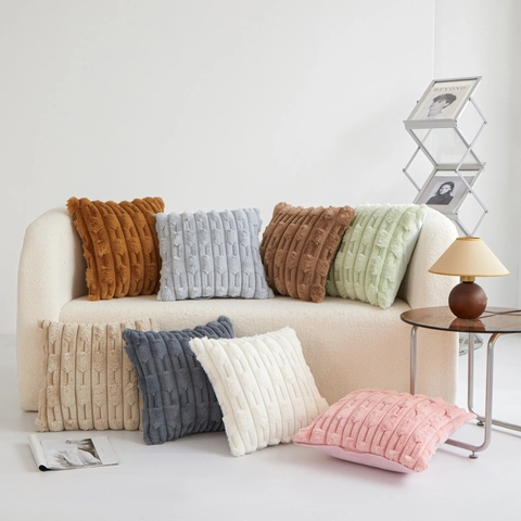 Dekorativer Kissenbezug Plüsch Kaninchenfell PV Samt Gestreifte Textur Luxus Weicher Kissenhülle Für Sofa Wohnzimmer Heimdekor