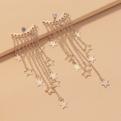 Legierung Strass Stern Quasten Ohrringe Mit 925 Sterling Silber Ohrstecker Lange Elegante Hängende Für Damen