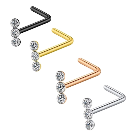 Pendientes De Nariz En Forma De L De Acero Inoxidable Fila Circonita Piercing Joyería Corporal Hipoalergénica
