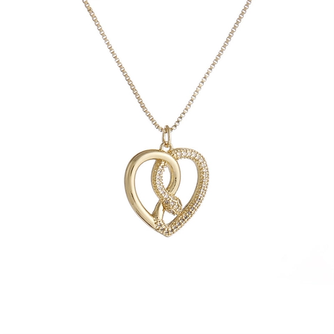 Collar Con Colgante De Corazón Y Serpiente Cobre Chapado En Oro Circón Cadena De Caja Joyería De Moda Mujer