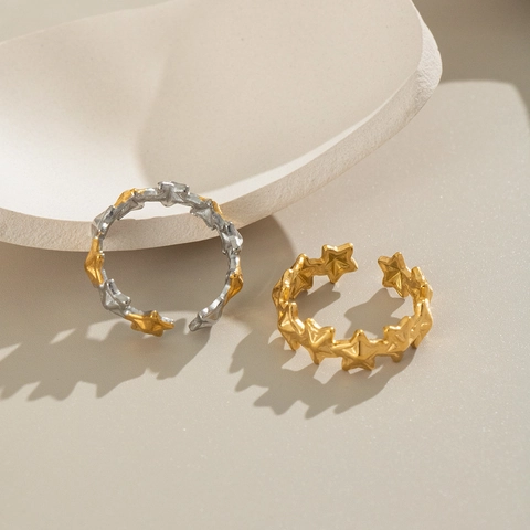 Star Open Ring Stainless Steel Waterproof Mixed Color Two Tone Chic Fashion Daily Jewelry For Women