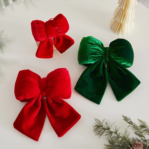 Christmas Tree Velvet Bows And Flocking Balls Hanging Ornaments With Faux Fur Trim For Holiday Party Home Decoration