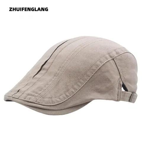 Vintage Washed Cotton Beret Hat For Men And Women Adjustable Solid Color Newsboy Flat Cap British Style Casual