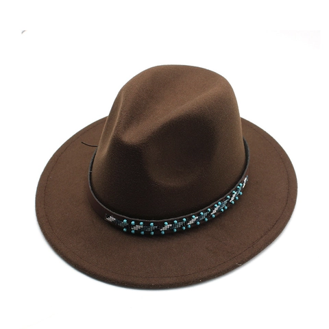 Retro Fedora Hat Cotton Polyester Wide Brim Ethnic Beaded Leather Band Bohemian Jazz Style Cap For Men Women