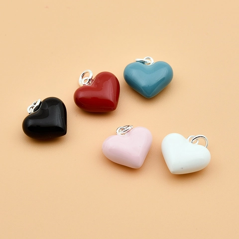 Ciondolo A Cuore In Argento Sterling 925 Charm In Smalto Per Creazione Gioielli Accessori Per Collane Braccialetti DIY Stile Dolce