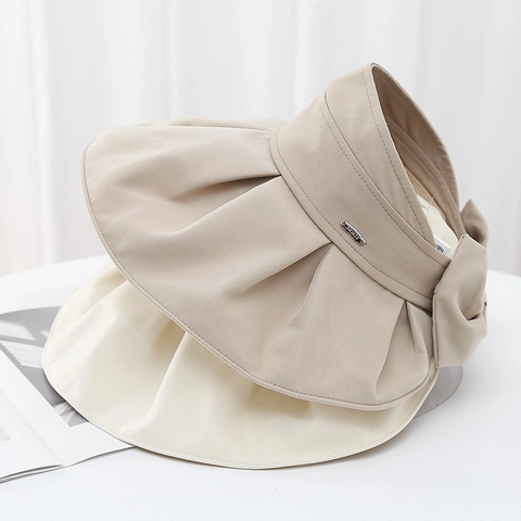 Visière De Soleil Pour Femmes Grand Bord Respirant Polyester Noeud Papillon Réglable Style Coréen Élégant