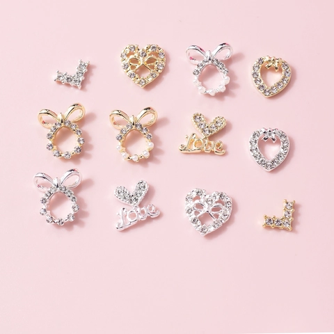 Hart Strikje Nagelkunst Bedeltjes Legering Metaal Strass Imitatie Kunstparel Decoraties Voor Manicure DIY Luxe Ontwerp