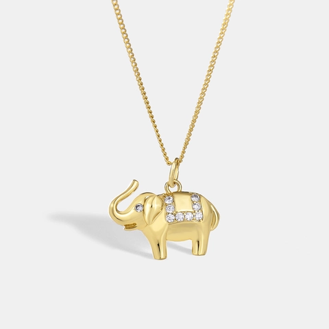 Collier Pendentif Éléphant en Cuivre et Strass à la Mode pour Femme Chaîne de Clavicule Éléphant Animal Chanceux Plaqué Or