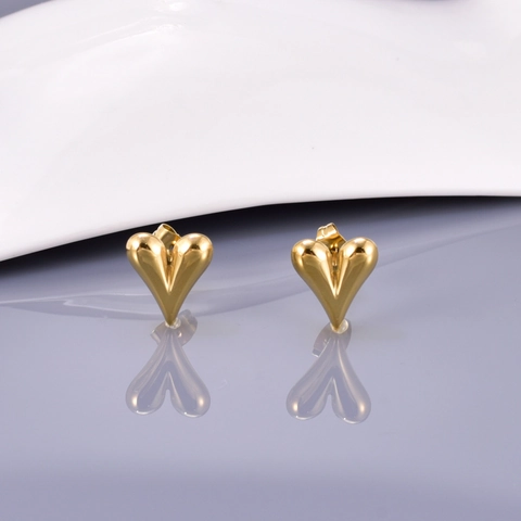 18K Vergoldete Titanstahl Herz Ohrstecker Für Damen Minimalistische 3D Liebe Herzform Ohrringe Süßer Cooler Schmuck