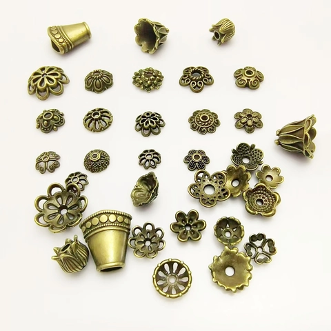 Antique Bronze Flower Bead Caps Zinc Alloy Filigree Hollow Metal End Caps For DIY Jewelry Making Beading Accessories