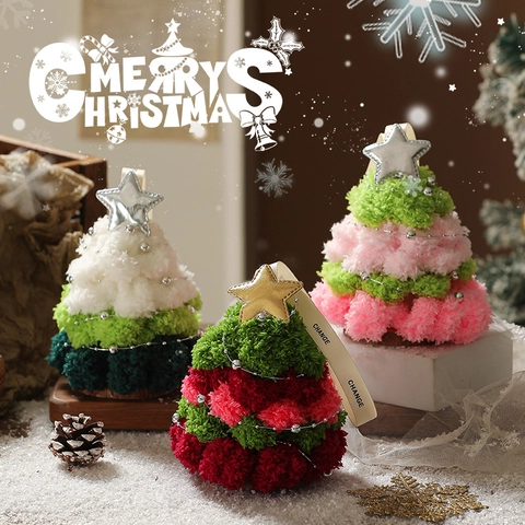 Plush Christmas Tree Hanging Ornament Layered Knit Ball Desktop Decor Star Top Beaded Chain Festive Atmosphere Pendant