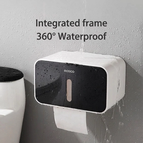 Wall Mounted Tissue Box Plastic Waterproof Punch Free Toilet Paper Holder With Top Storage Shelf For Bathroom