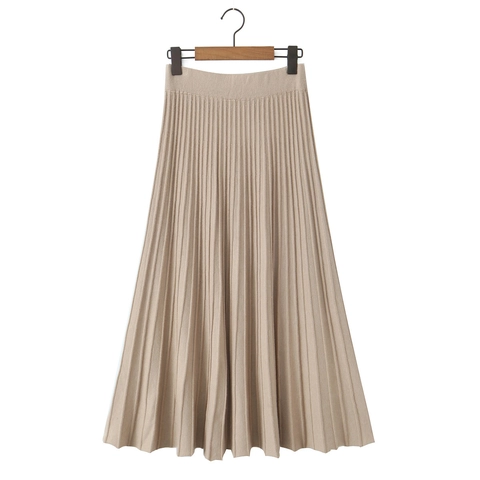 Gonna Lunga Pieghettata A Vita Alta Da Donna Vita Elastica In Maglia Linea A Tinta Unita Streetwear Moda Casual