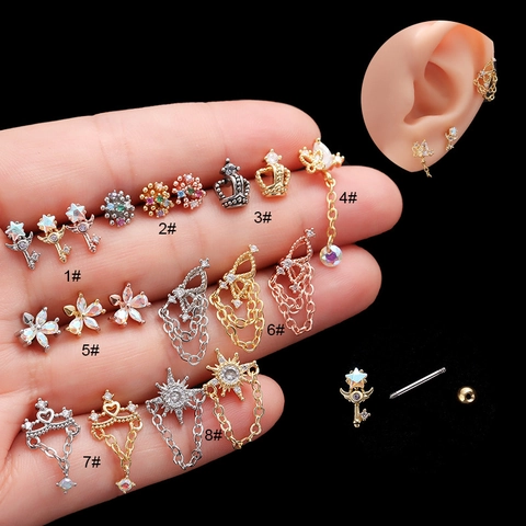 Pendientes De Cartílago Acero Inoxidable Mariposa Cadena Con Borlas Micro Pavé Zirconia Joyería Piercing Hélix De Rosca