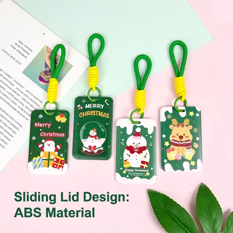 Weihnachten Kartenhalter Ausweis Hülle ABS Kunststoff Cartoon Weihnachtsmann Schneemann Rentier Mit Lanyard Schlüsselanhänger