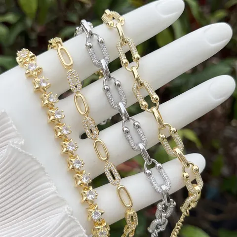 Elegant Star U-Link Chain Bracelet Copper Gold Plated AAA Cubic Zirconia Daily Fashion Luxury Jewelry For Women