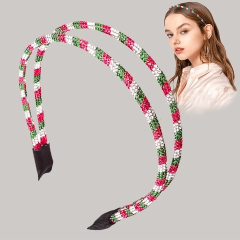 Christmas Headband Rhinestone Red Green White Festive Party Hair Hoop Vintage Hair Accessories For Women Girls