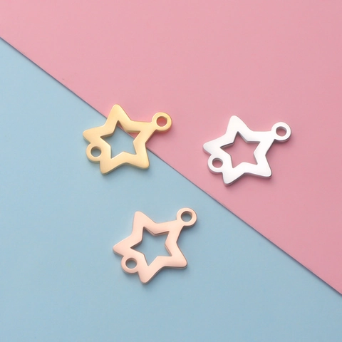 Colgante Estrella Hueca Estrella De Cinco Puntas Conector Doble Agujero Acero Inoxidable Chapado En Oro Accesorio DIY Joyería
