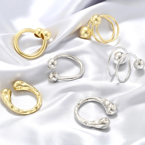 Anillo Abierto Martillado Irregular Vintage para Mujer Doble Esfera Envolvente Anillo Ajustable de Latón Joyería Chapada en Oro Plata
