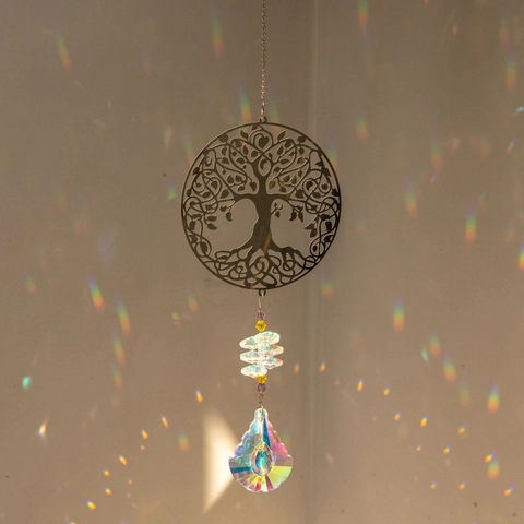 Crystal Suncatcher Hanging Ornament K9 Crystal Prism Silver Metal Hummingbird Butterfly Owl Tree Of Life Window Garden Decor