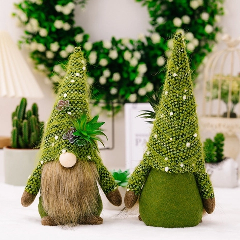Ornamenti Per Bambole Gnomo In Maglia Con Succulente Artificiali Barba In Pelliccia Sintetica Peluche Rudolf In Feltro