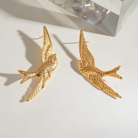 Orecchini A Forma Di Rondine Vintage Acciaio Inossidabile Piuma Strutturata Grande Design Dichiarazione Gioielli Per Donne