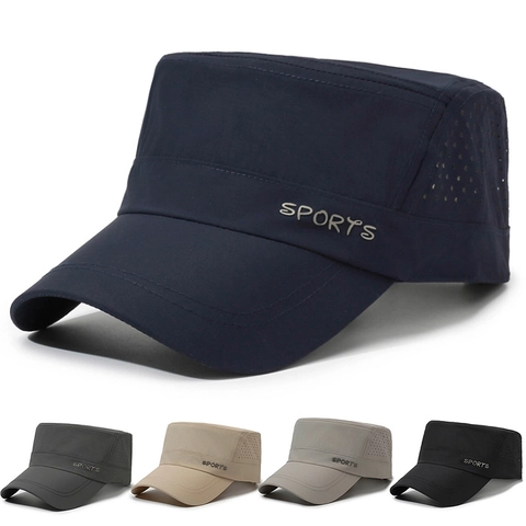 Cadet Pet Voor Heren Flat Top Hoed Ademend Sneldrogend Zonbescherming Verstelbaar Outdoor Sport Polyester