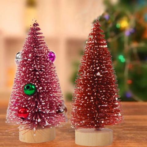 Mini Weihnachtsbaum Ornamente PET Sisal Mit Holzsockel Frostschnee Bunter Farbverlauf Desktop Tischdeko