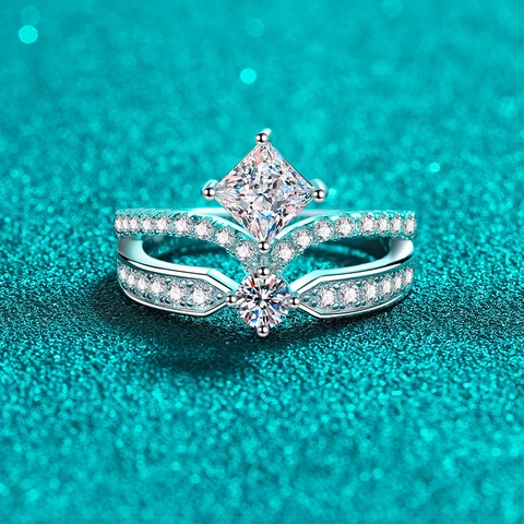 Prinzessin Krone 925 Sterlingsilber Moissanit Ring Für Damen Luxuriös Geometrisch Quadrat Schliff Zirkonia Hochzeitsring Verlobung Schmuck