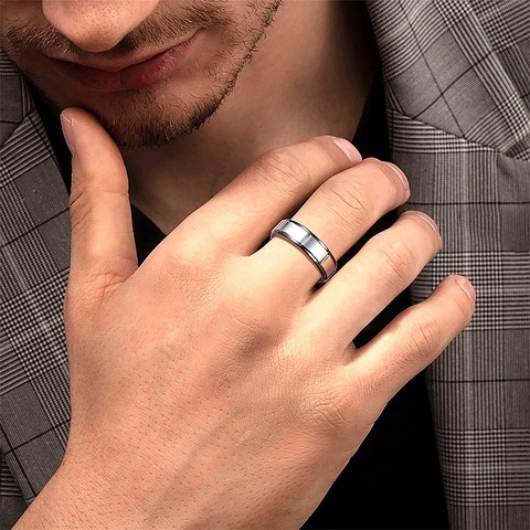 Bague Brossée en Acier Inoxydable à la Mode pour Hommes Femmes Tendance Taille Diamant Géométrique Unisexe Bijoux de Bague de Doigt de Navetteur Simple