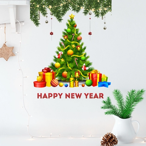 PVC Christmas Tree Wall Stickers Waterproof Removable Happy New Year Festive Home Window Decoration Decals