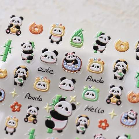 Adesivi Per Unghie Rilievo 3D Goffrato Carino Panda Bambù Opaco Sottile Resistente Decorazione Manicure Per Donne Ragazze